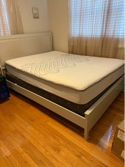 Queen bed frame and mattress and box spring