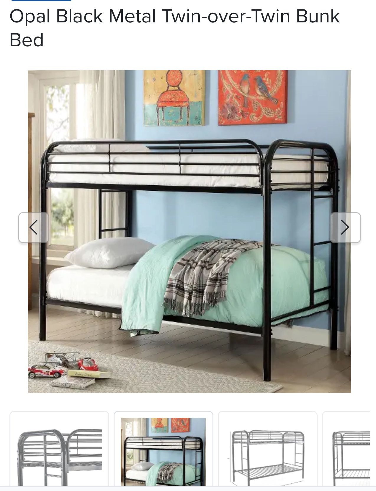 Twin Bunk Bed - Opal Black Metal Twin-Over-Twin