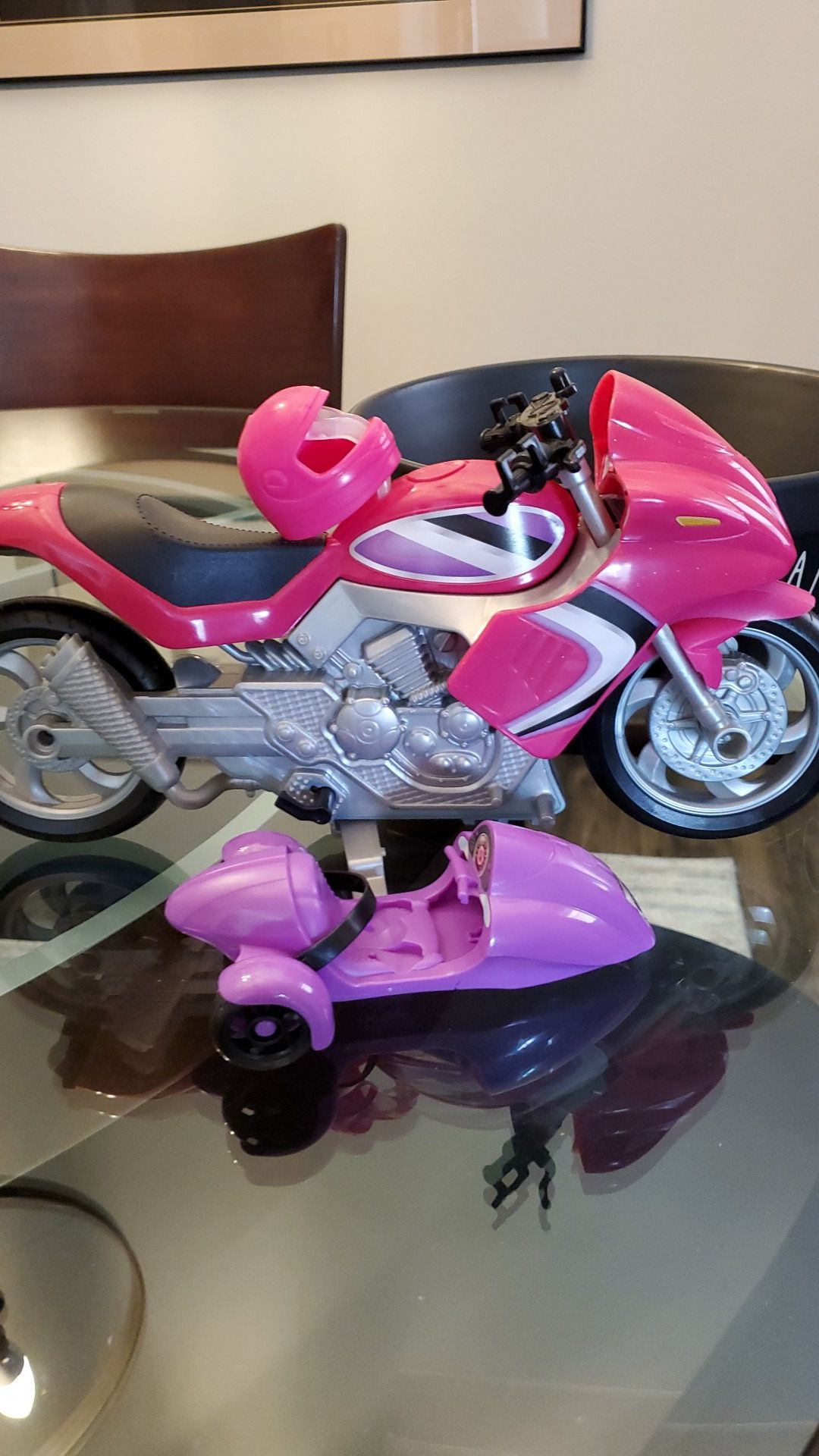 Barbie motorcycle & side car with helmet