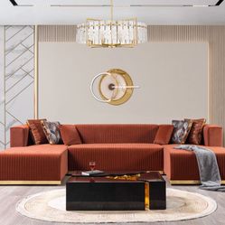 Orange Velvet Double Chaise Sectional