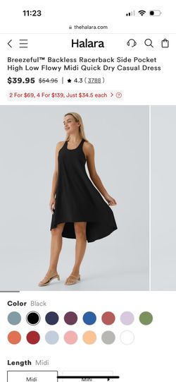 Halara Dress Breezeful™ Backless Racerback Side Pocket High Low Flowy Midi Quick Dry Casual Dress New With Tags