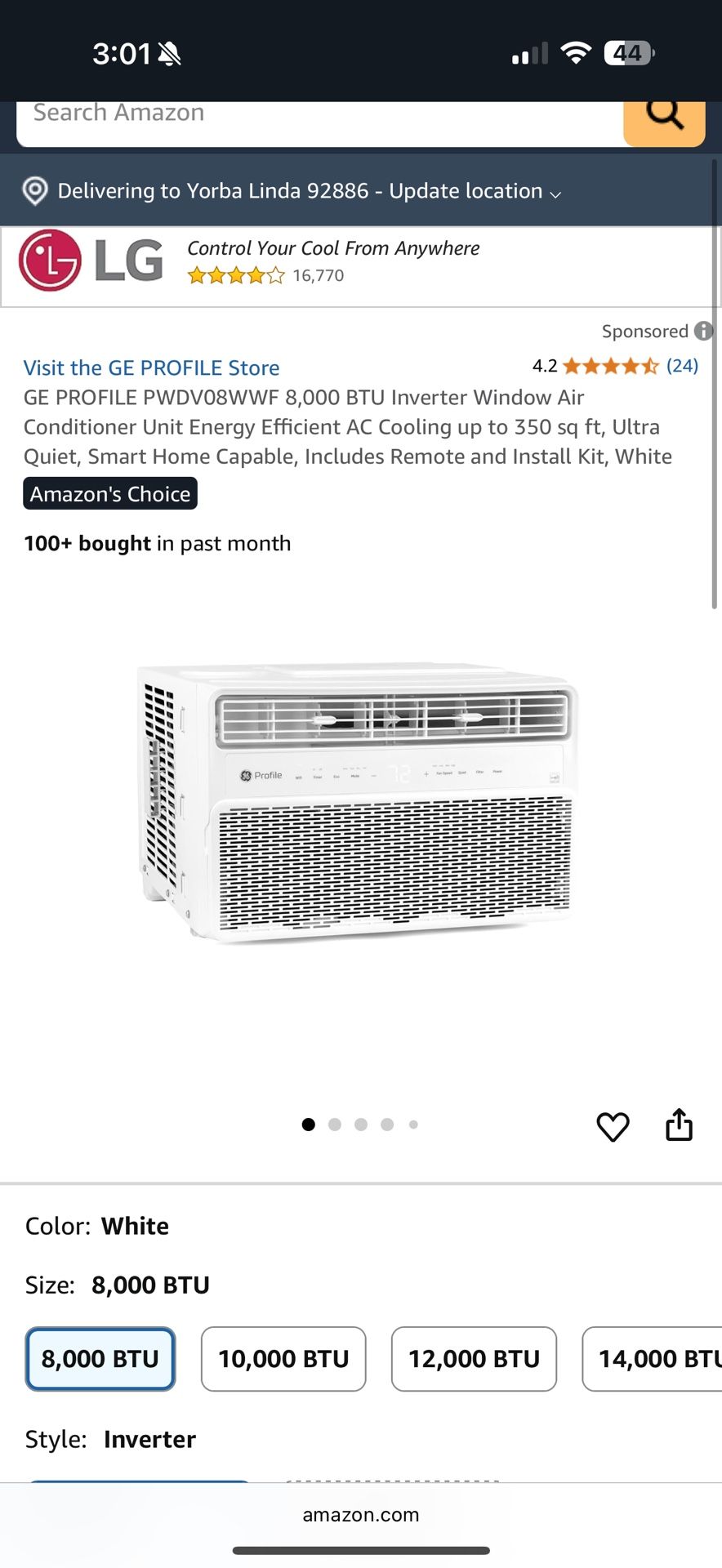 GE AC Unit 8000btu 350sqft