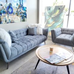 SOFA LIGHT GRAY VELVET 90x38