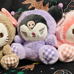 Kawaii Sanrio Plush Hello Kitty My Melody In Costumes Key Chains Backpacks Lot Of 3
