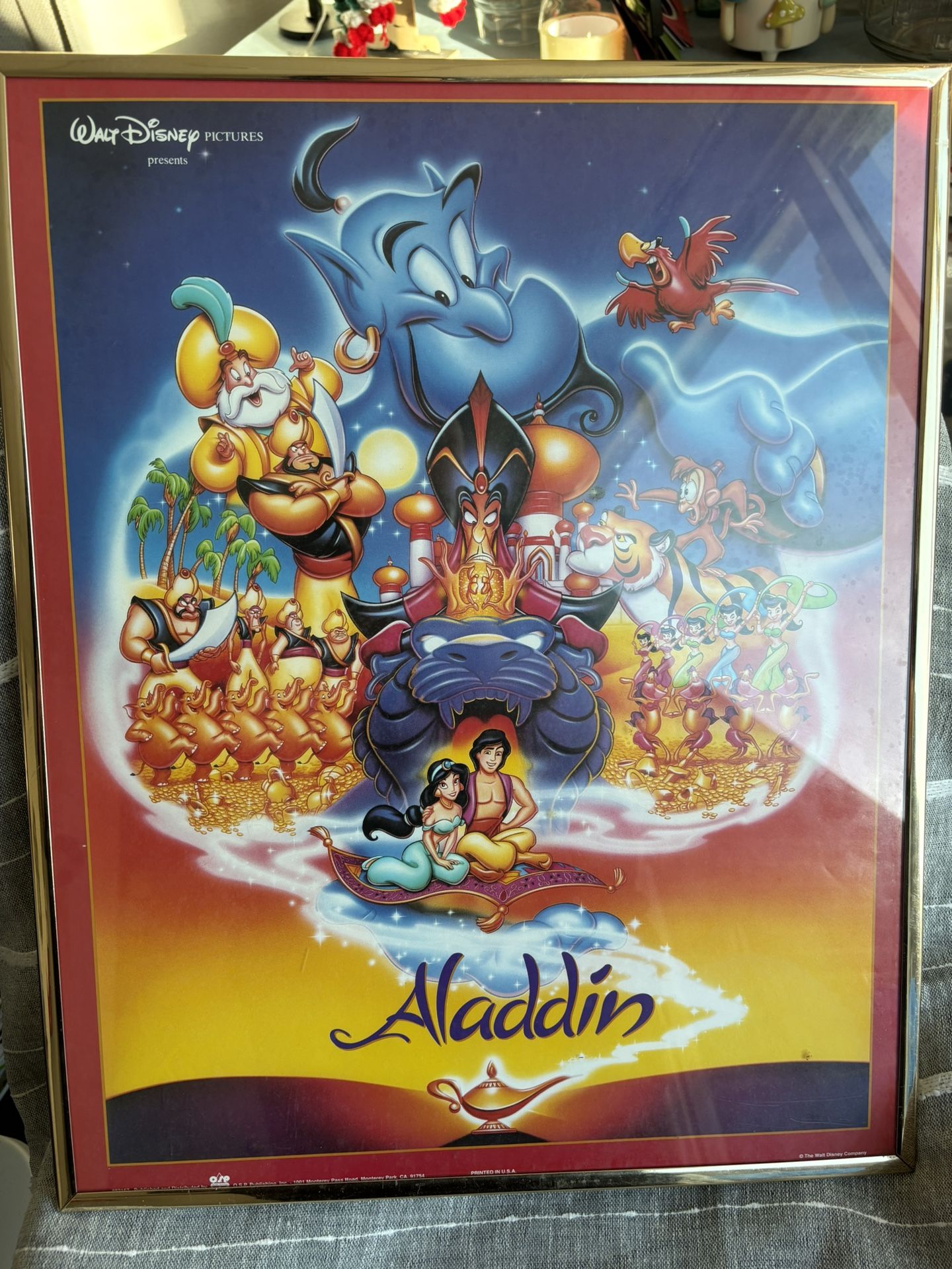 ALADDIN POSTER Framed 90s 20x16 Original Walt DISNEY Vintage