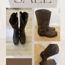 Dingo Dean Harness Square Toe Pull On Motorcycle  Mens Brown Casual Boots 