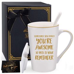 Inspirational Gifts for Women, Sometimes You Forget You're Awesome, Thank You Gift for Mom, Daughter, Sister, Aunt, Coworker - Coffee Mugs with Lid an