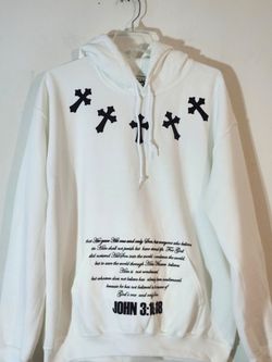 Christian Graphic Pullover Hoodie – Size: Large  Color :White