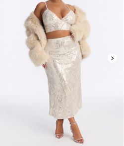 Sequin Two-Piece Crop Top and Midi Skirt Set