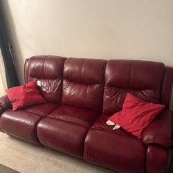 Red Leather Reclining Couch 
