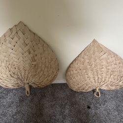 3 Vintage Palm Raffia Fans