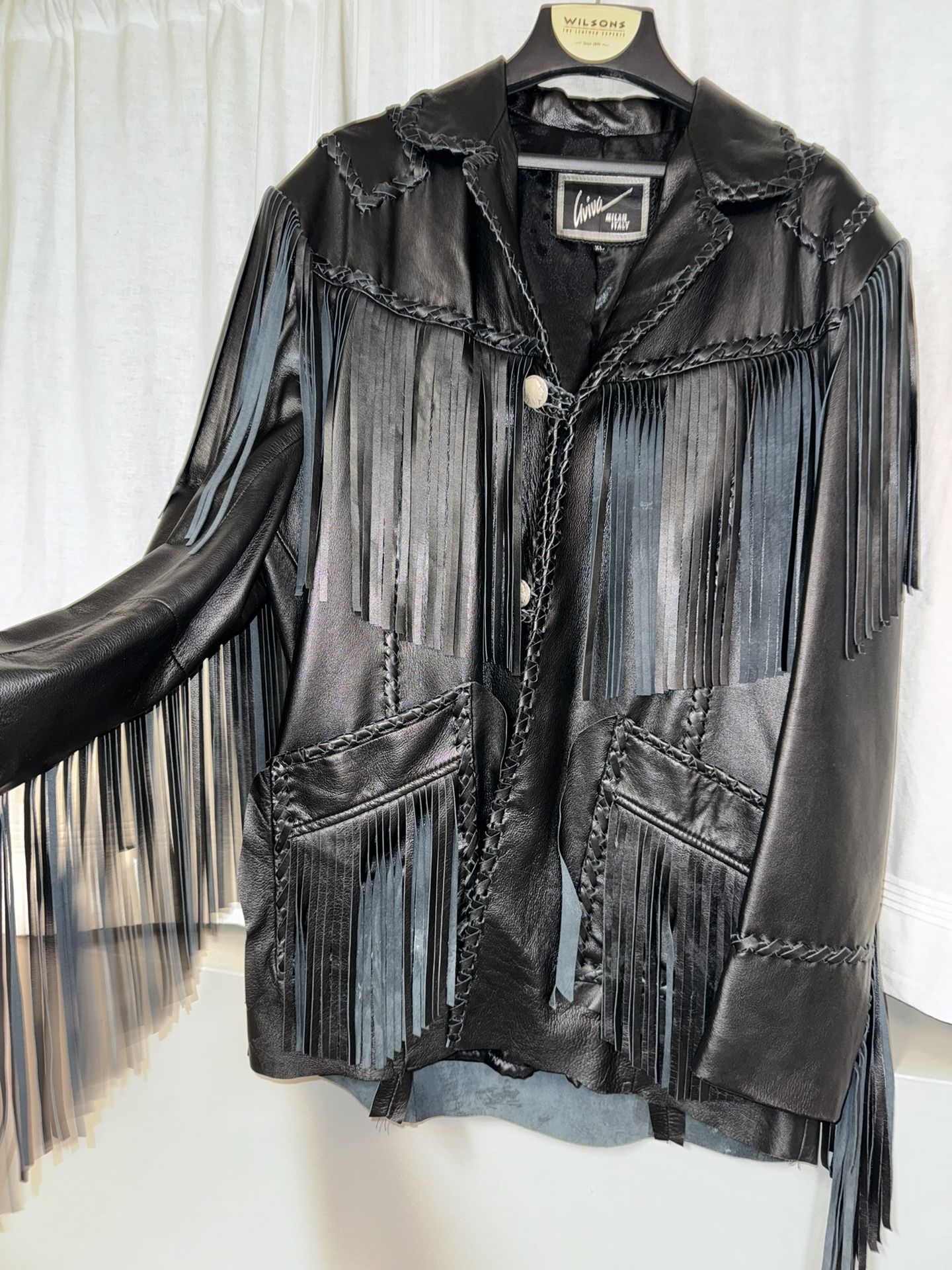 Women’s Vintage Milan Leather Fringe Jacket Sz XL