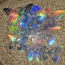 12 Butterfly Wall Decor Stickers 3D silver holographic