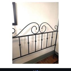 Vintage French Iron Queen Bed Frame | Kale + Black Patina