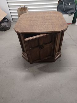 Vintage Octagonal Wood End Table with Cabinet