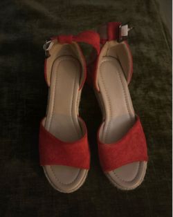 Red Suede Wedge Sandals