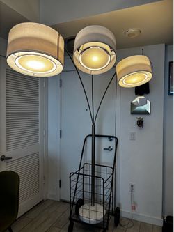 Bowery 3 Arm Arc Floor Lamp brushed steel grey marble base