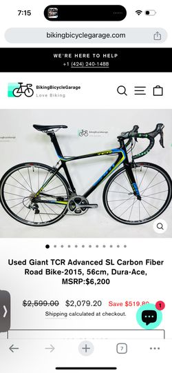 Used Giant TCR Advanced SL Carbon Fiber Road Bike-2015, 56cm, Dura-Ace, MSRP:$6,200