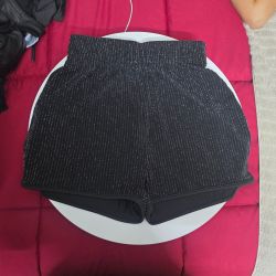 Black Silver Glitter Stripe Elastic Waist Flowy Shorts