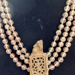 BEAUTIFULLY INTRICATE RUTILATED QUARTZ NECKLACE with CARVED STRIKING PENDANT