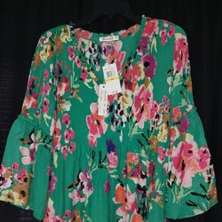 Spence Smocked Blouse Size Petite Medium.  Flared Sleaves, Gorgeous Colors. New With Tags