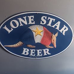 LONE STAR BEER ARMADILLO EMBOSSED LETTERS METAL SIGN - 34" x 22" 
