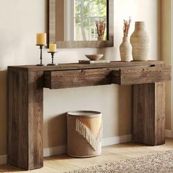 RY0346 63-Inch Farmhouse Console Sofa Table with 2 Drawers for Entryway - 63" W x 11.81" D x 31.5" H