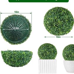 AILANDA 2 PCS 16'' Artificial Plant Topiary Ball for Outdoor, Faux Boxwood Balls Garden Spheres Decorative Balls with 8