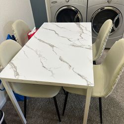Marble-Look Dining Table with 4 Chairs 