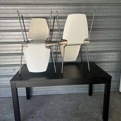 Modern Dark Brown Dining Table with 4 White Chairs - Extendable