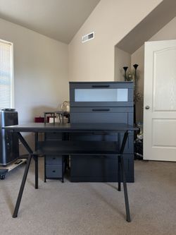 Complete office set (desk + powered nightstand + business laser printer)