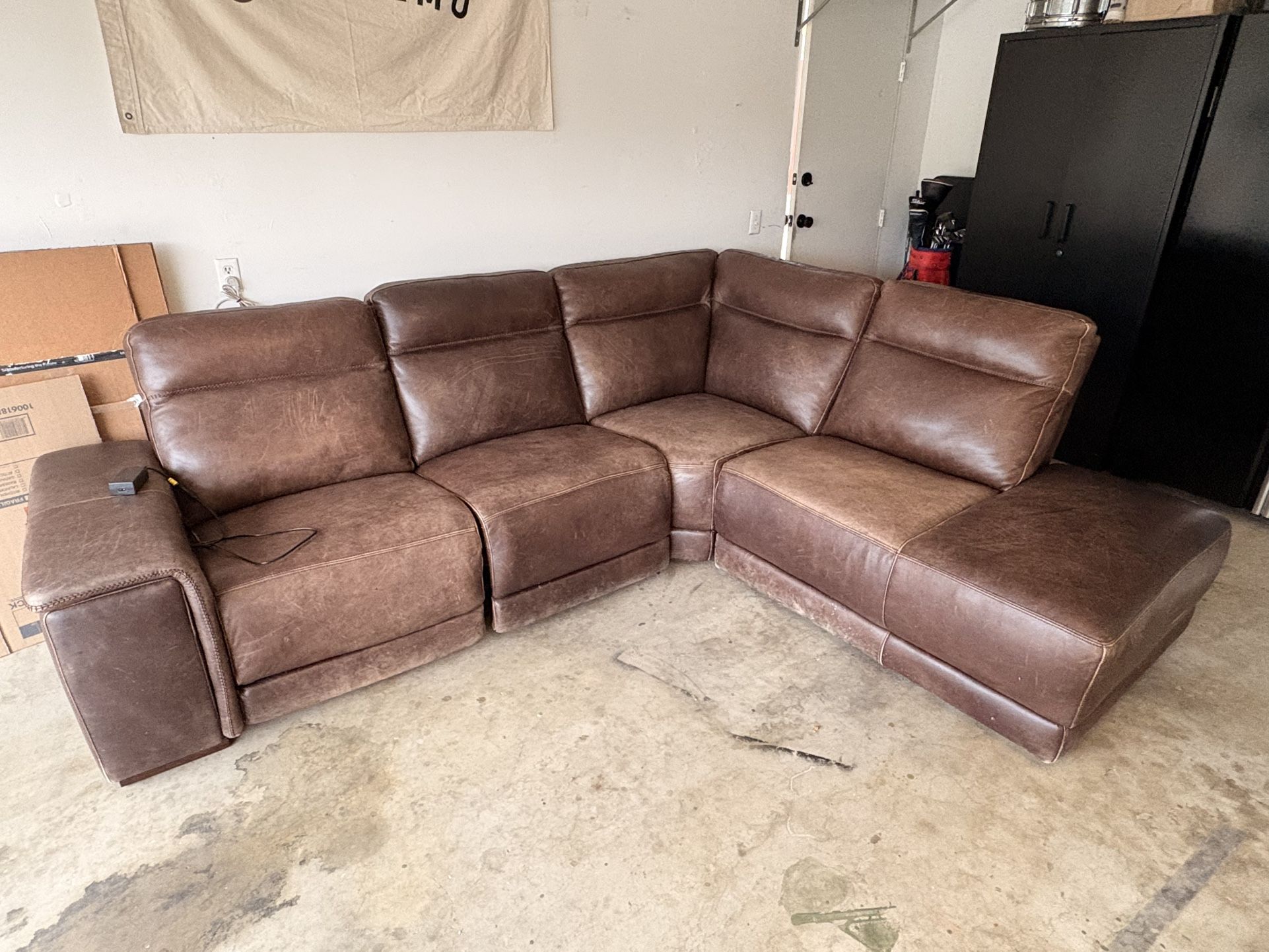 Dual Power 4 Piece Leather Sectional Sofa Reclining Recliner Couch