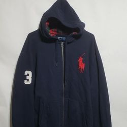 VTG POLO RALPH LAUREN RUGBY  HOODIE   BLUE NAVY BIG PONY MENS SIZE  XXL 