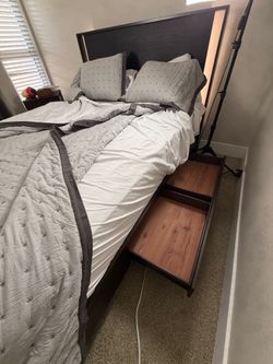 Dark Brown Bed Frame with Storage Drawer
