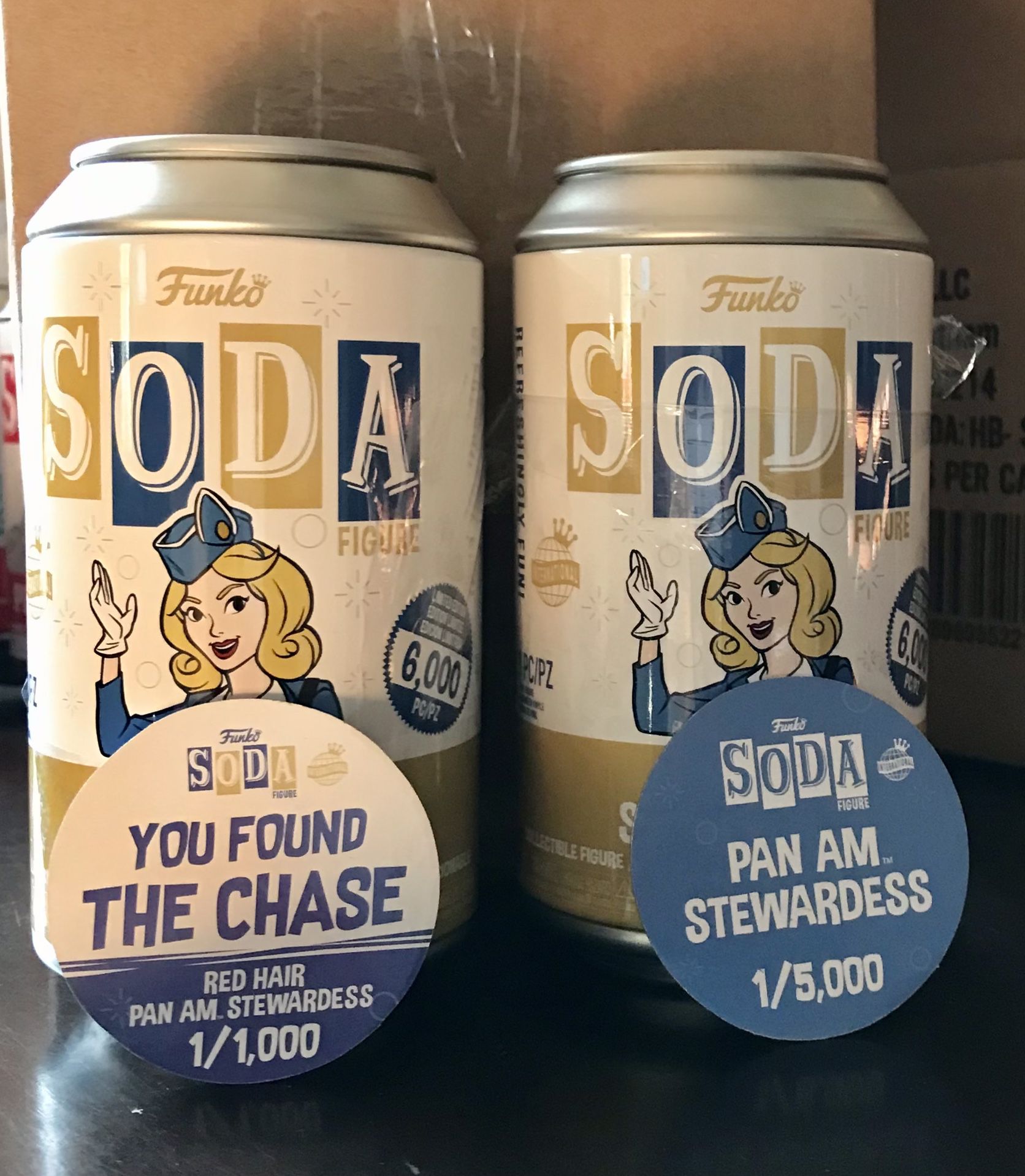 Funko SODA POP! Pan Am Stewardess Chase Red Hair & Common NEW! Cans are Opened, Bags are Sealed!