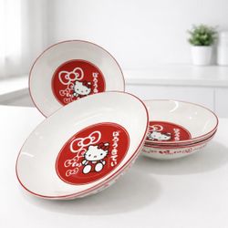Silver Buffalo Official Sanrio Hello Kitty Red White 9” Ceramic Bowl Set of 4