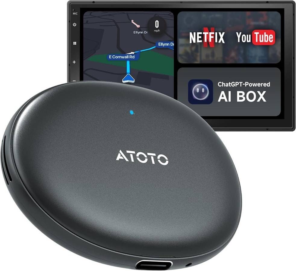 new Wireless CarPlay Adapter Android Auto - Smart AI Magic Video Box with Built-in Android Multimedia System, Enjoy Video & Music Apps, Navigation, AI