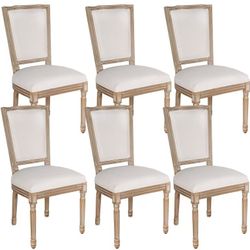 French Country Dining Chairs Set of 6, Upholstered Dining Room Chairs with Round Backrest, Linen Dining Chairs for Dining Room, Bedroom, Kitchen, Beig