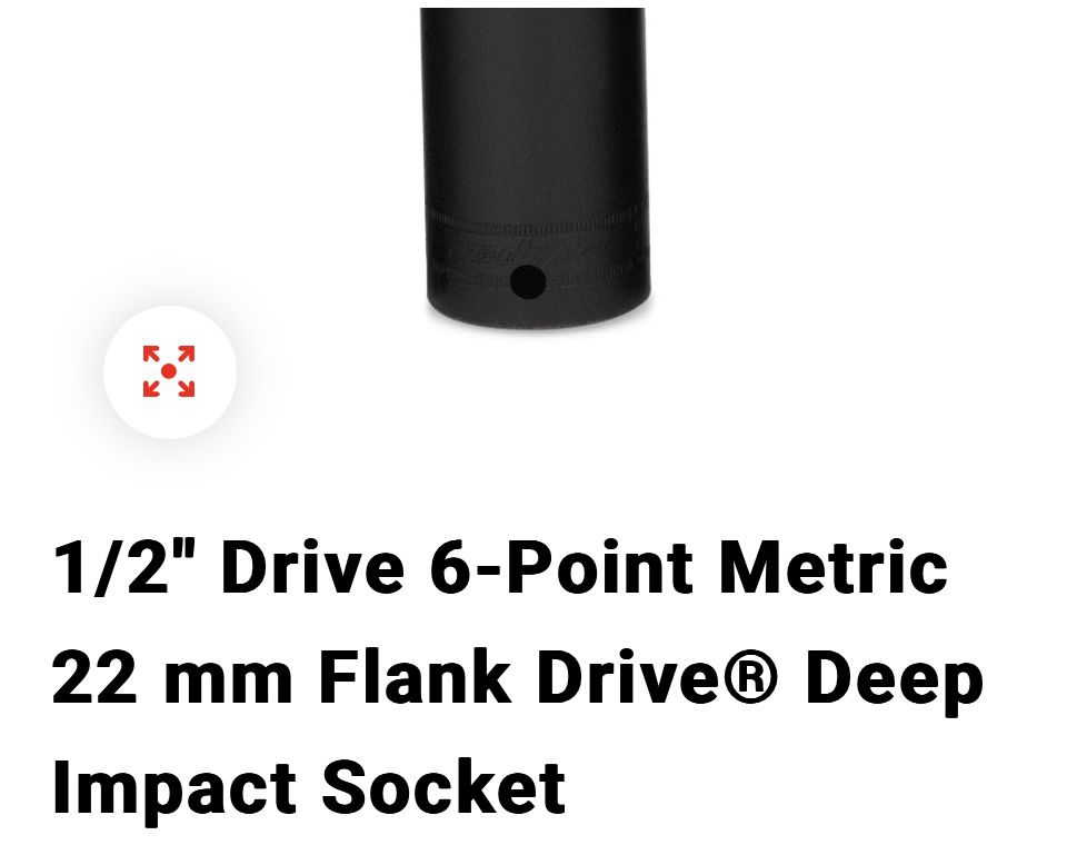 SNAP-ON 1/2" Drive 6-Point Metric 22 mm Flank Drive Deep Impact Socket