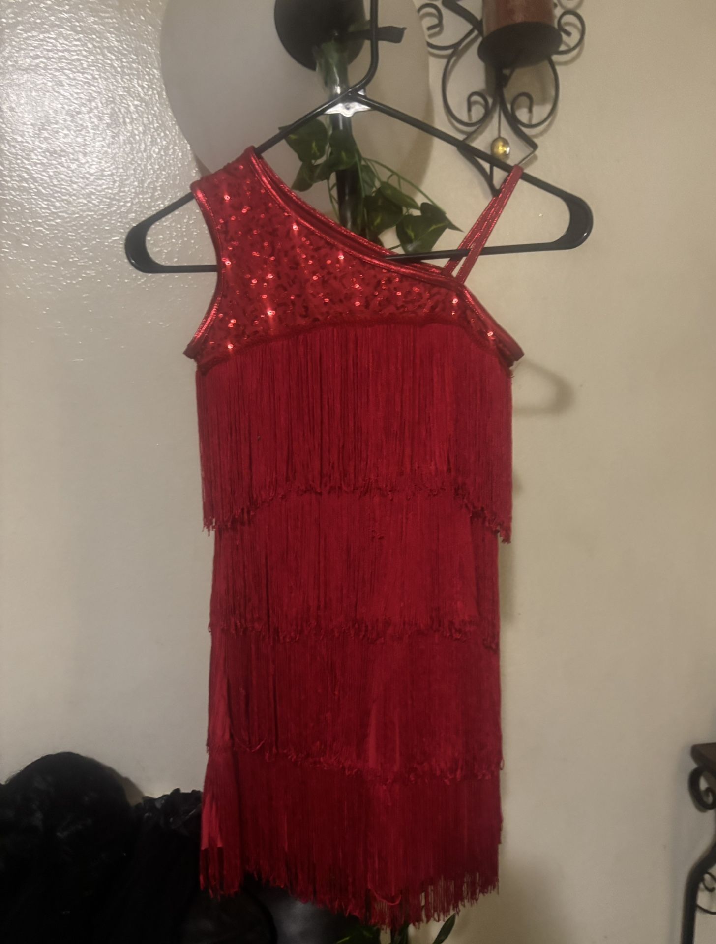Girls Red Fringed Dress