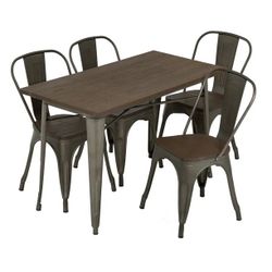 Metal Kitchen Table Set Dining Table Chairs Home Restaurant Wood Top Table 24*48 Inches Bar
