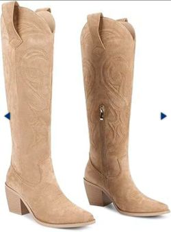 Wetkiss Cowboy Boots for Women Knee High, 7.5 US, Apricot