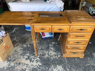 Sewing machine desk style cabinet
