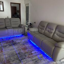 Light gray power reclining couch set 3 pc