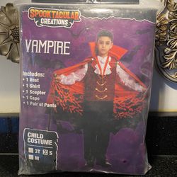 VAMPIRE Deluxe Halloween Costume with Cape + Vampire Fangs & Makeup Child Small