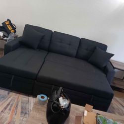 Black Sectional Sofa Pull Out Bed With Storage 
