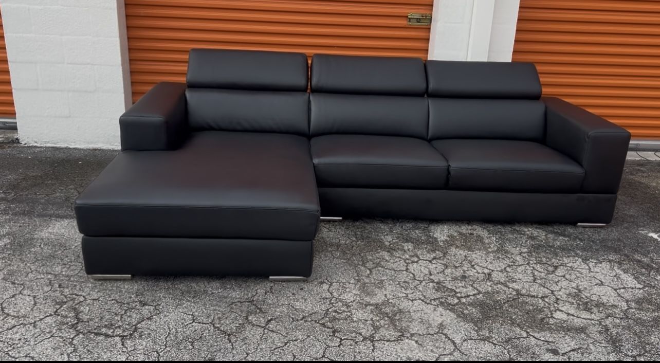 Large Black Leather Sectional Sofa Couch