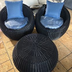 Patio Furniture chairs couch sofa Set of 3, round Outdoor PE Rattan Wicker Chairs with Cushion & Coffee Table for Balcony Garden Front Porch, Patio Co