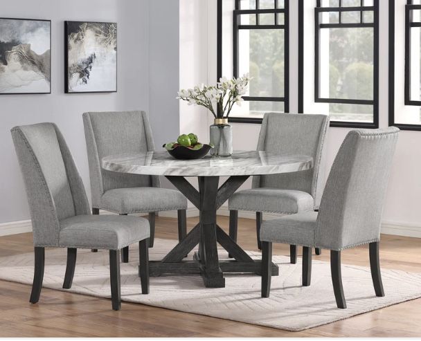 Vance Gray Round Dining Set (Table Chairs Bench Options