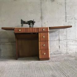 Whimsical Mid Century Modern Walnut Sewing Machine. Hand Refinished With Love ❤️